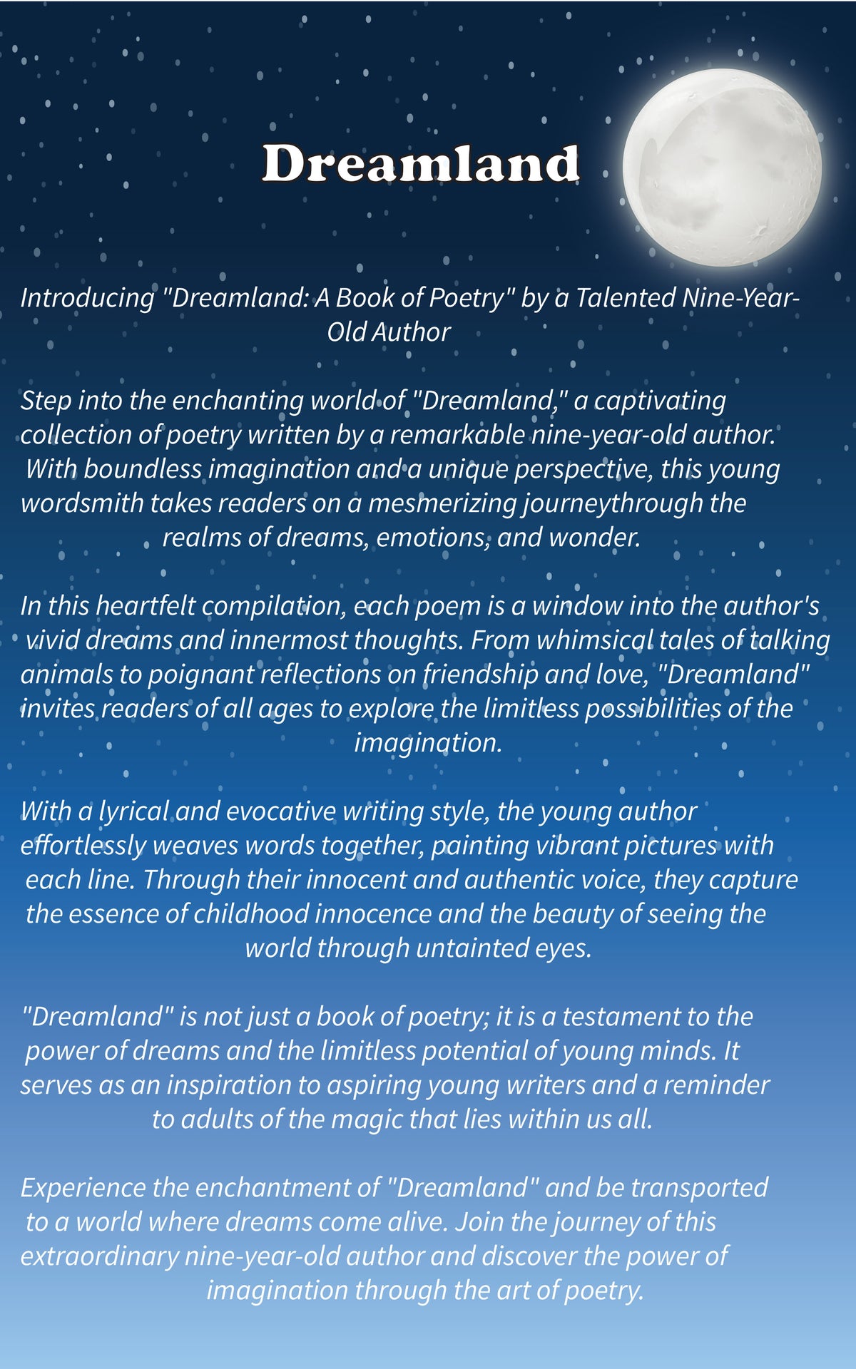 Dreamland: A Book of Children’s Poetry by Christopher Vickers Jr. — DJ’s Legacy Publishing House
